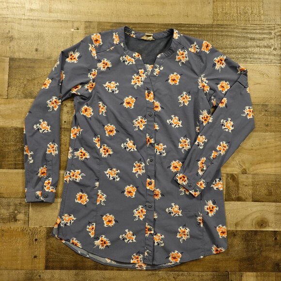 Duluth Trading DuluthFlex Sidewinder Tunic Women’s Small Slate Blue Floral - Picture 1 of 12